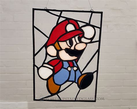 Super Mario Stained Glass Panel Hanger For Wall Window Or Etsy