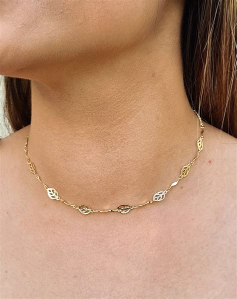 Gargantilha Choker Folha Semijoia 18k MC354 1590 M6 JOIAS ATACADO