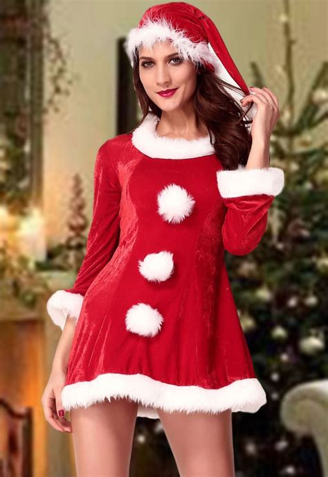 86 42us Long Sleeves Christmas Cosplay Costumes With Hat Sexy