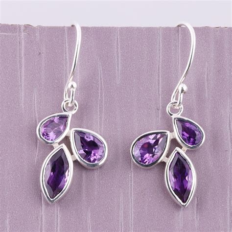 Facettiert Amethyst Ohrring Handgefertigt Boho Sterling Silber