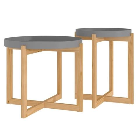 DUOKON Tables basses 2 pcs Gris Bois d ingénierie et pin massif