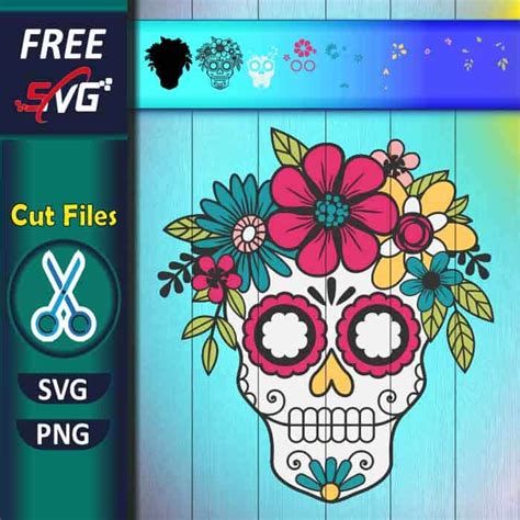 Layered sugar skull SVG free for Cricut, sugar skull with flowers SVG free