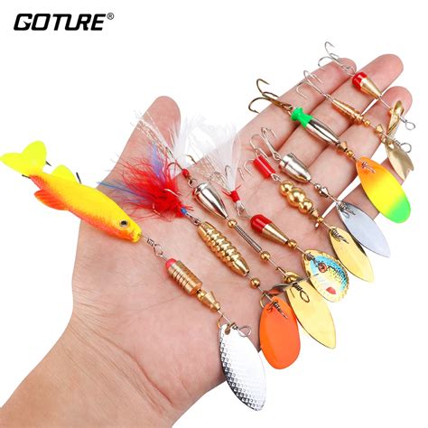 Goture 9 Pieces Fishing Lure Spinner Bait Metal Spinning Spoon Hard