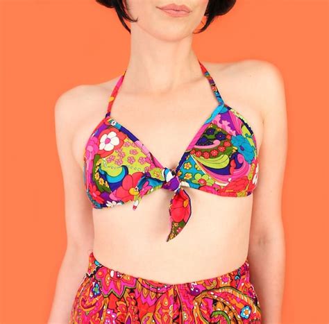 Vintage S Psychedelic String Bikini Top Palazzo Gem