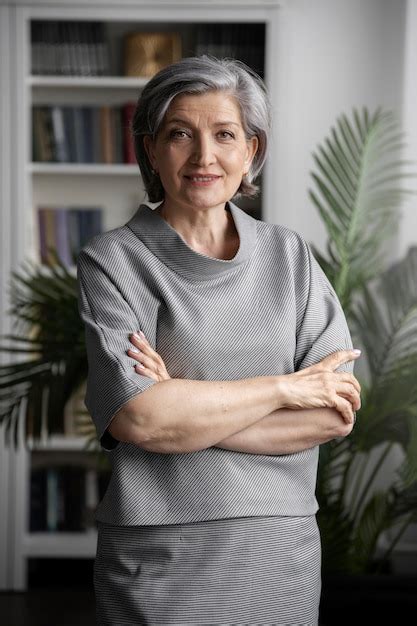 Free Photo Front View Woman Holding Crossed Arms