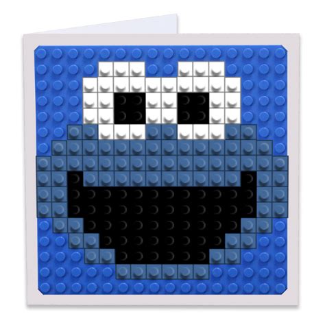 Cookie Monster Pixel Art Build On Greeting Card BRIK