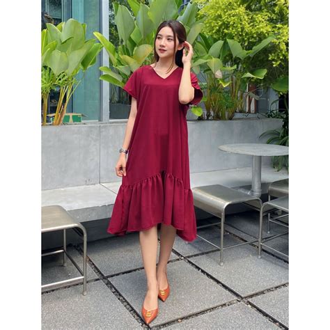 Jual Jennie Dress Daster Kekinian Wanita Ruffle Kerah V Neck Crinkle