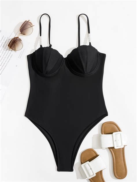 Scallop Trim Push Up One Piece Swimsuit Shein Usa