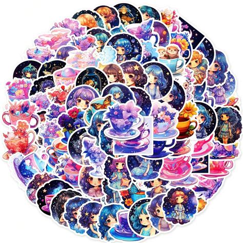 100pcs Aesthetics Stickers Pack Cute Starry Night Girl Fantasy Cup Vinyl Waterproof Stickers