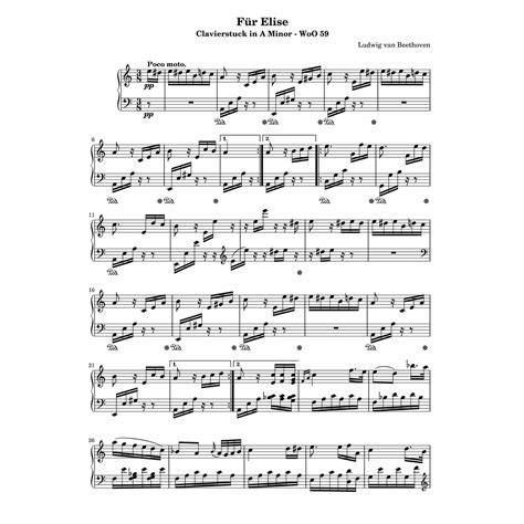 Fur Elise Sheet Music Original