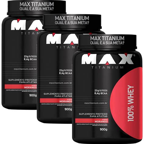 Combo 3X 100 Whey Protein 900g Morango Max Titanium OtimaNutri