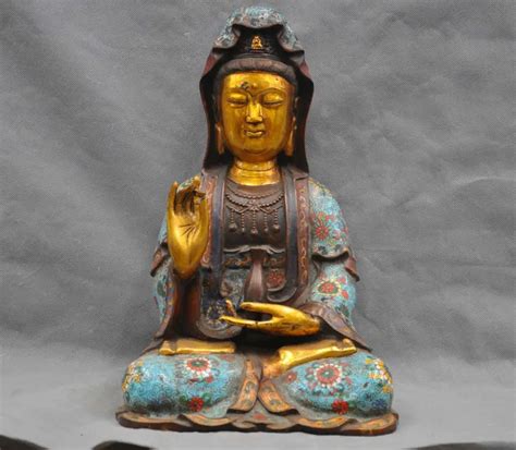 SD 17 China Bronze Cloisonne Kwan Yin Guanyin Bodhisattva Buddha