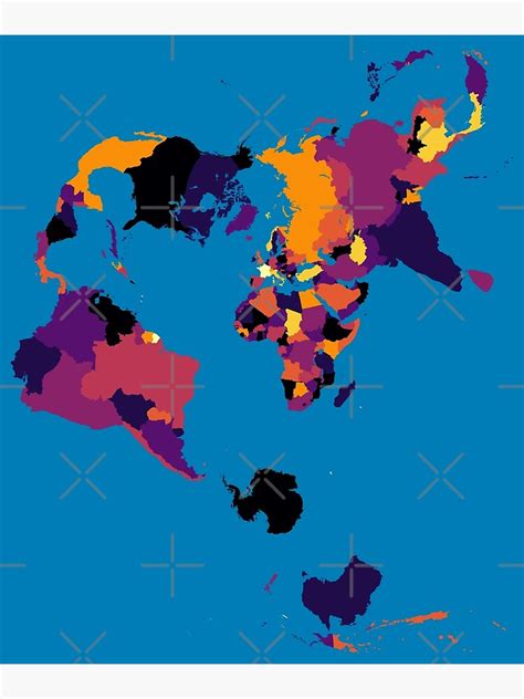 World Map Extended Transverse Mercator Projection Inferno Color