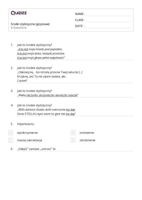 Ponad Rodki Stylistyczne Arkuszy Roboczych Dla Klasa W Quizizz