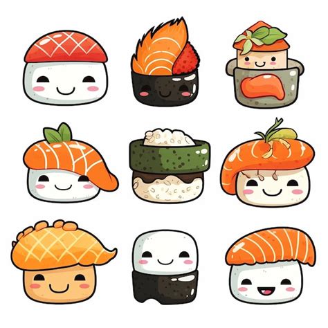 Premium AI Image | cute sushi drawing illustration set