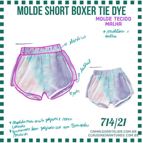 Molde Short Boxer Tie Dye 714 21 CAMALEOA ATELIER DE COSTURA