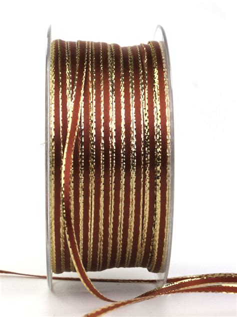 Schmales Satinband Mit Goldkante Braun 3 Mm Breit 100 M Rolle