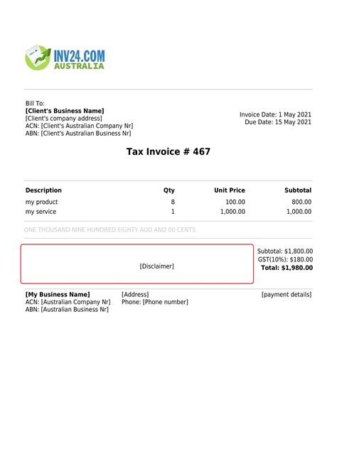 Invoice Disclaimer In Australia