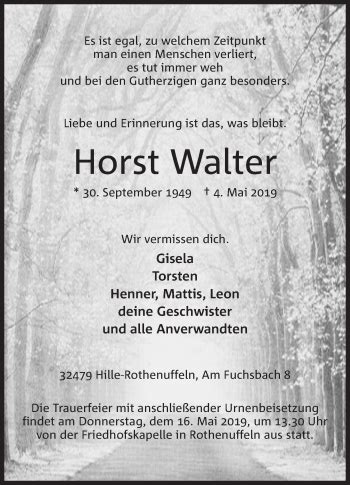 Traueranzeigen Von Horst Walter Trauer MT De