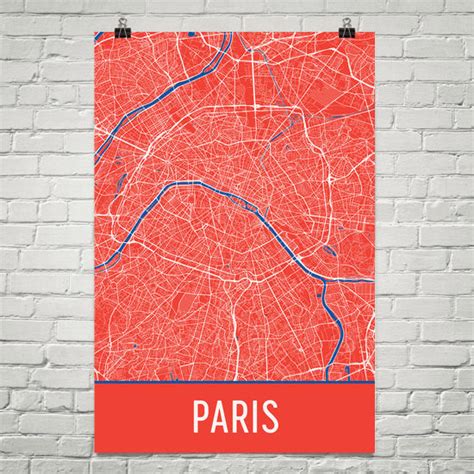 Paris France Street Map Poster Wall Print By Modern Map Art