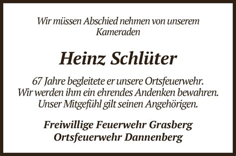 Traueranzeigen Von Heinz Schl Ter Trauer Gedenken