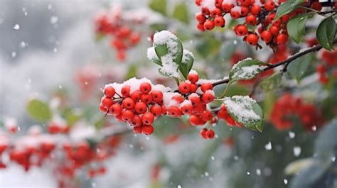 Premium Photo Holly Bushes Covered In A Delicate Layer Of Snow