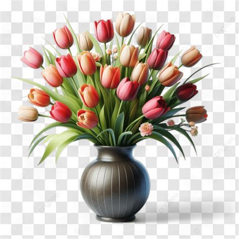 Clipart Of A Vase Filled With Vibrant Pink And Orange Tulips Showcasing