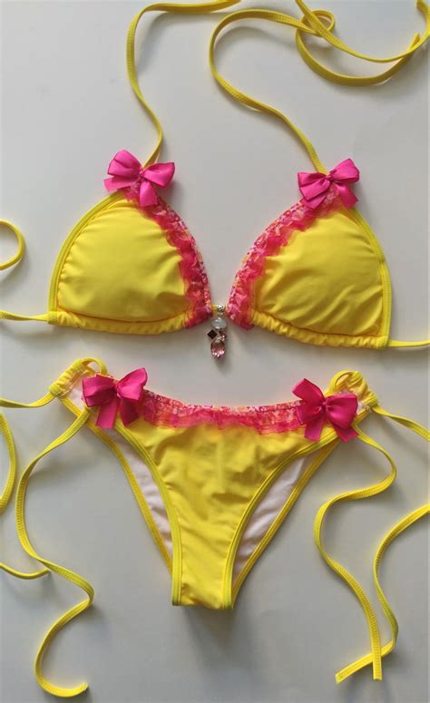 LOLITA BIKINI Yellow Scrunch Bottom Brazilian Bikini Pink Etsy