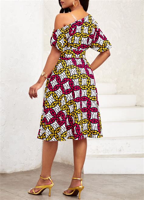 Rotita Umbrella Hem African Tribal Print Yellow Belted Dress Rotita