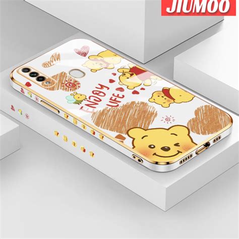 เคส Jiumoo สำหรับ Oppo A31 2020เคส A8ลายการ์ตูนวินนี่ช้อนส้อมมีดหมีพูห์ซิลิโคนชุบหรูหราใหม่เคส