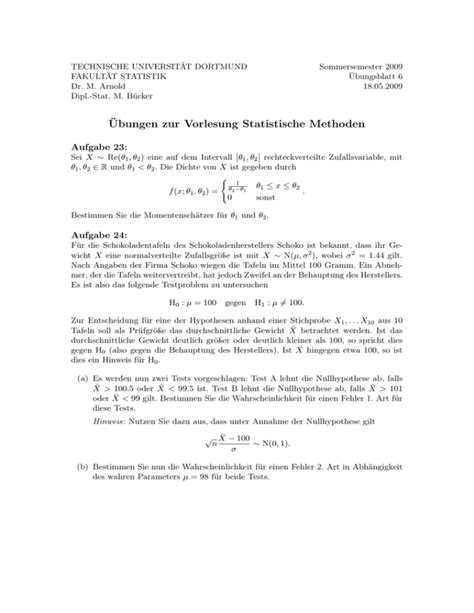 Übungen zur Vorlesung Statistische Methoden