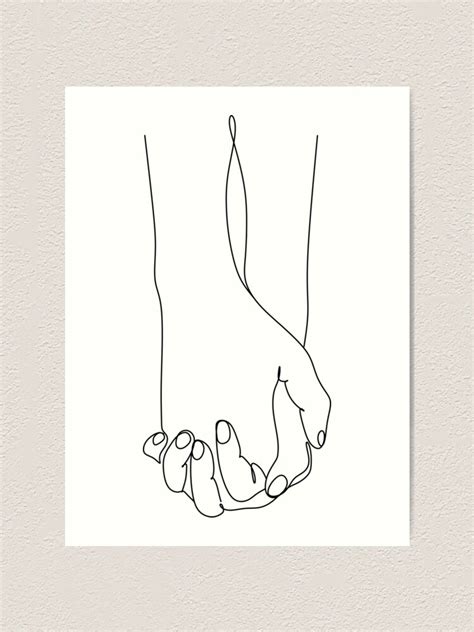 Holding Hands Print One Line Art One Line Drawing Above Bed Wall