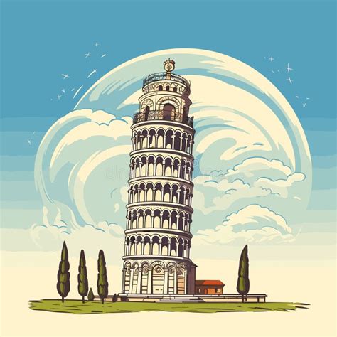 Leaning Tower Of Pisa Hand Drawn Comic Illustration Leaning Tower Of