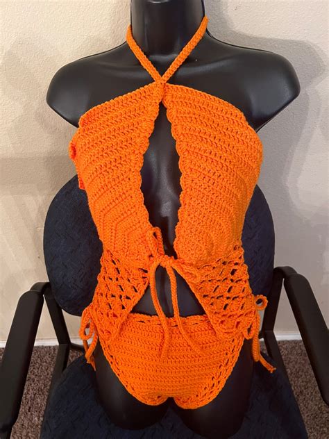 Handmade Crochet Bikini Top Bottom With Side Straps Etsy