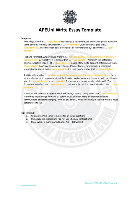 APEUni Write Essay Template Succeed In PTE With APEUni Coaching