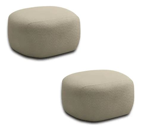 Kit Puffs Charlote P S Em Madeira Boucl Nude Parcelamento Sem Juros