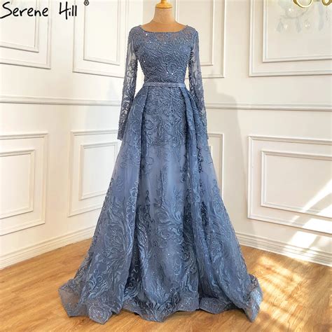 Serene Hill Muslim Blue Lace Beaded Luxury Evening Dresses Gowns 2021 O