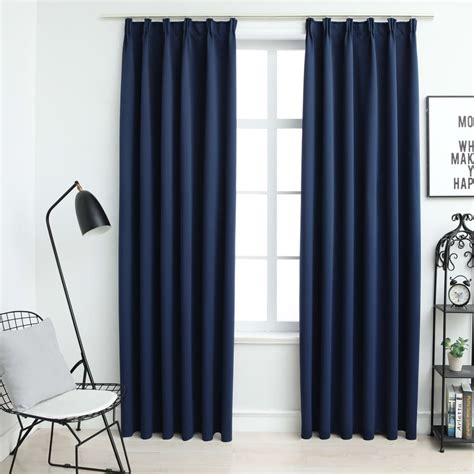 Maison Exclusive Cortinas Opacas Con Ganchos 2 Piezas Azul 140x175 Cm