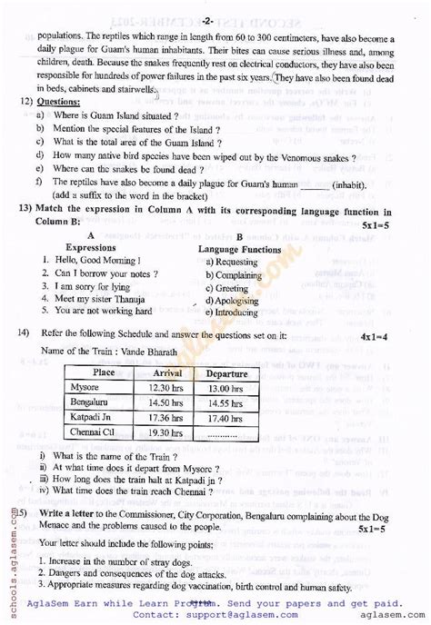 Karnataka St Puc Second Test Question Paper English Aglasem