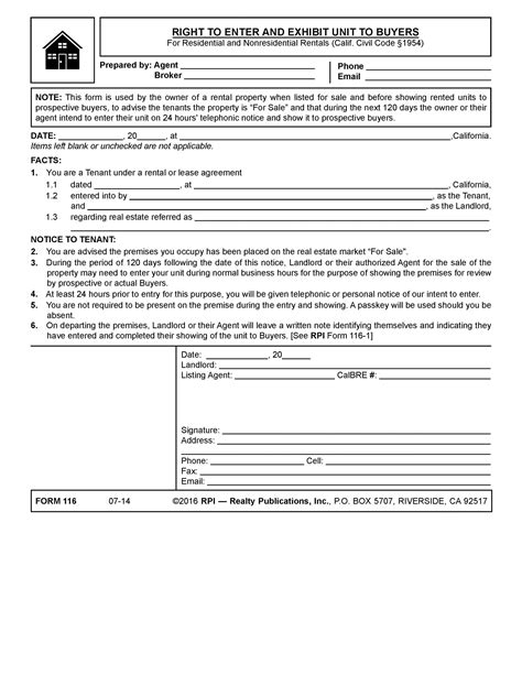 Right To Enter And Exhibit Unit To Buyers For Residential And