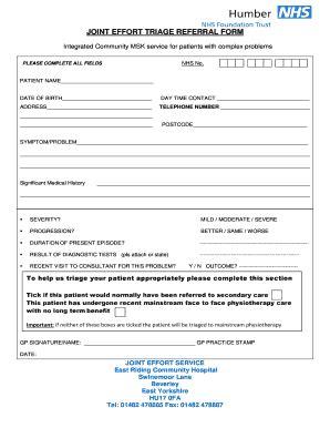 Fillable Online Humber Nhs Joint Effort Referral Form Humber Nhs