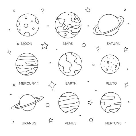 Satz Handgezeichnete Planeten Und Mond Zum Ausmalen Oder Kinderbuch