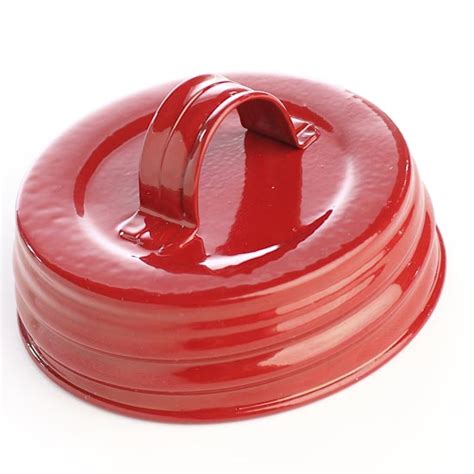 Red Enamelware Jar Lid With Handle Jar Lids Basic Craft Supplies