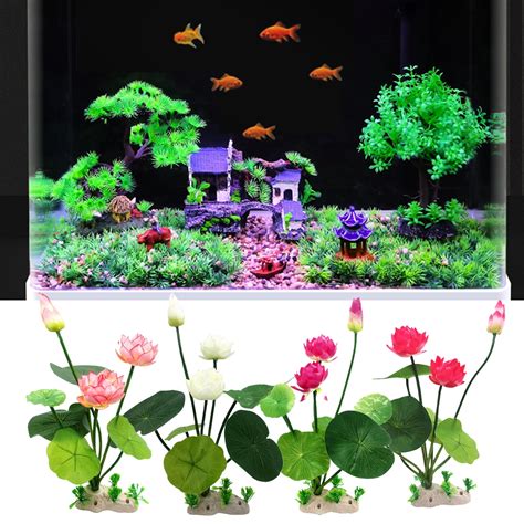 Mdesiwst Aquarium Artificial Lotus Plants Fish Tank Decorations Water