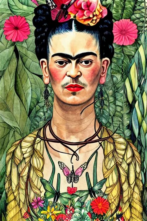 Lexica Realistic Portrait Of Frida Kahlo In The Center Of An Ornate