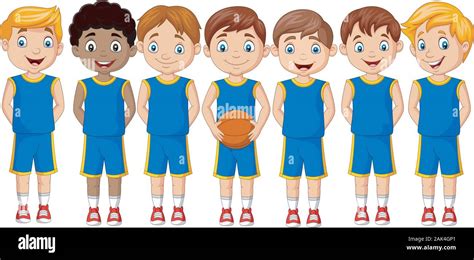 Equipo de baloncesto de dibujos animados para niños en uniforme Imagen ...