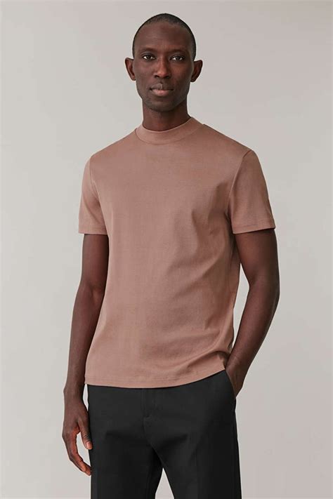 Mock Neck Cotton T Shirt Dusty Brown T Shirts Cos Us Long