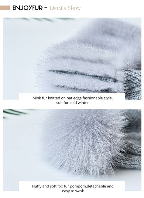 Enjoyfur Mink Fur Knitted Wool Hats For Women Winter Thick Warm Slouchy