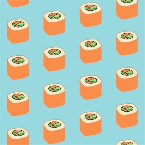 Premium Vector Seamless Colored Pattern With Cartoon Japanese Sushi Roll