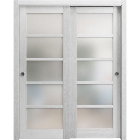 Sliding Closet Frosted Glass Bypass Doors Quadro 4002 Light Grey Oak Sturdy Rails Moldings